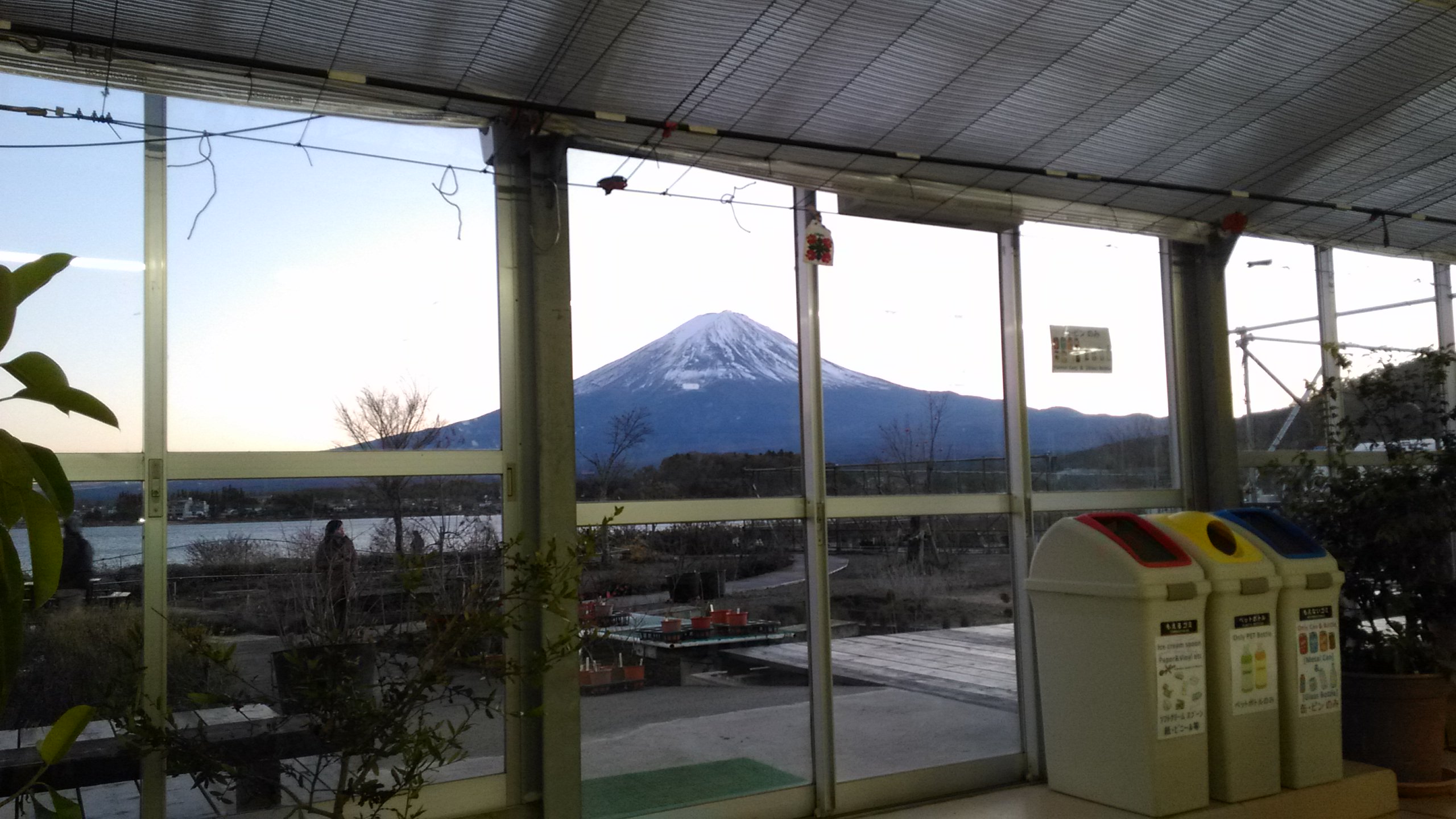 河口湖自然生活館の温室から見た富士山
